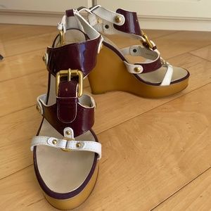 Giuseppe Heel Wedges, Size 37, Burgundy & White